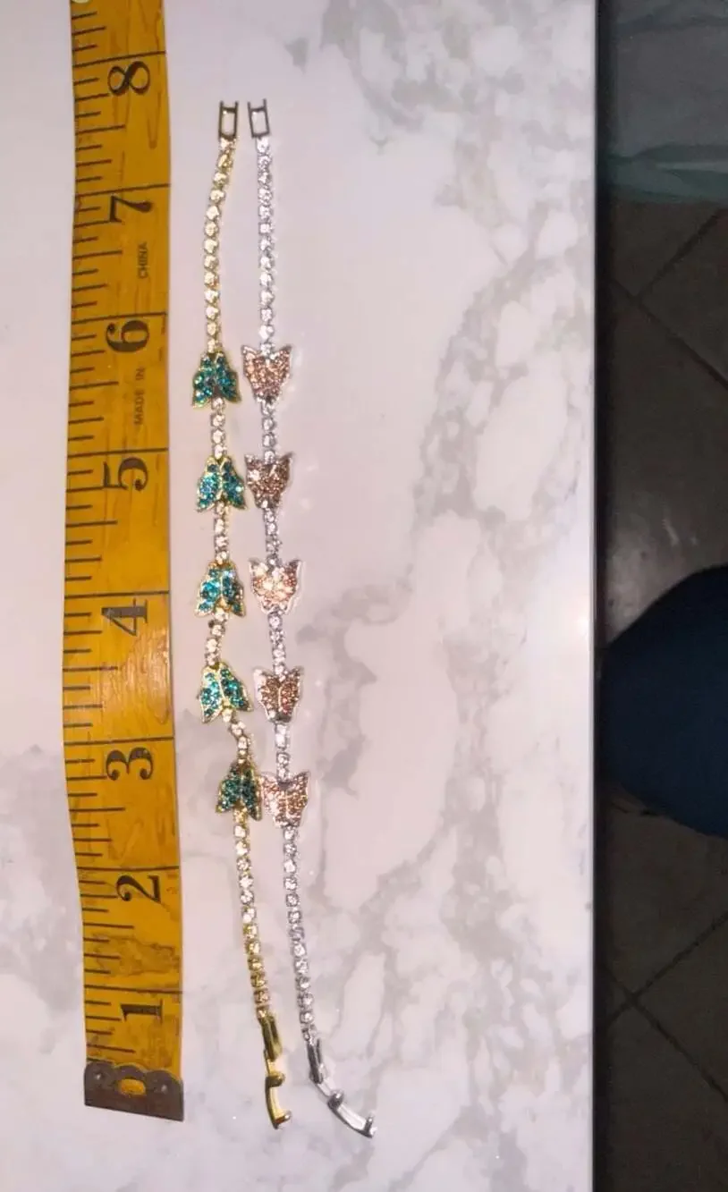 Set of 2 Butterfly Tennis Bracelets with Rhinestones